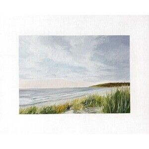 8x10 Original Oil Landscape Painting Seascape Sunset Blue Sky Ocean Beach Signed